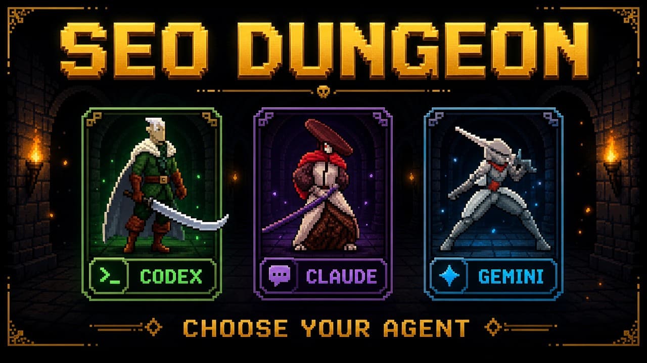 SEO Dungeon demo video thumbnail showing the dungeon interface